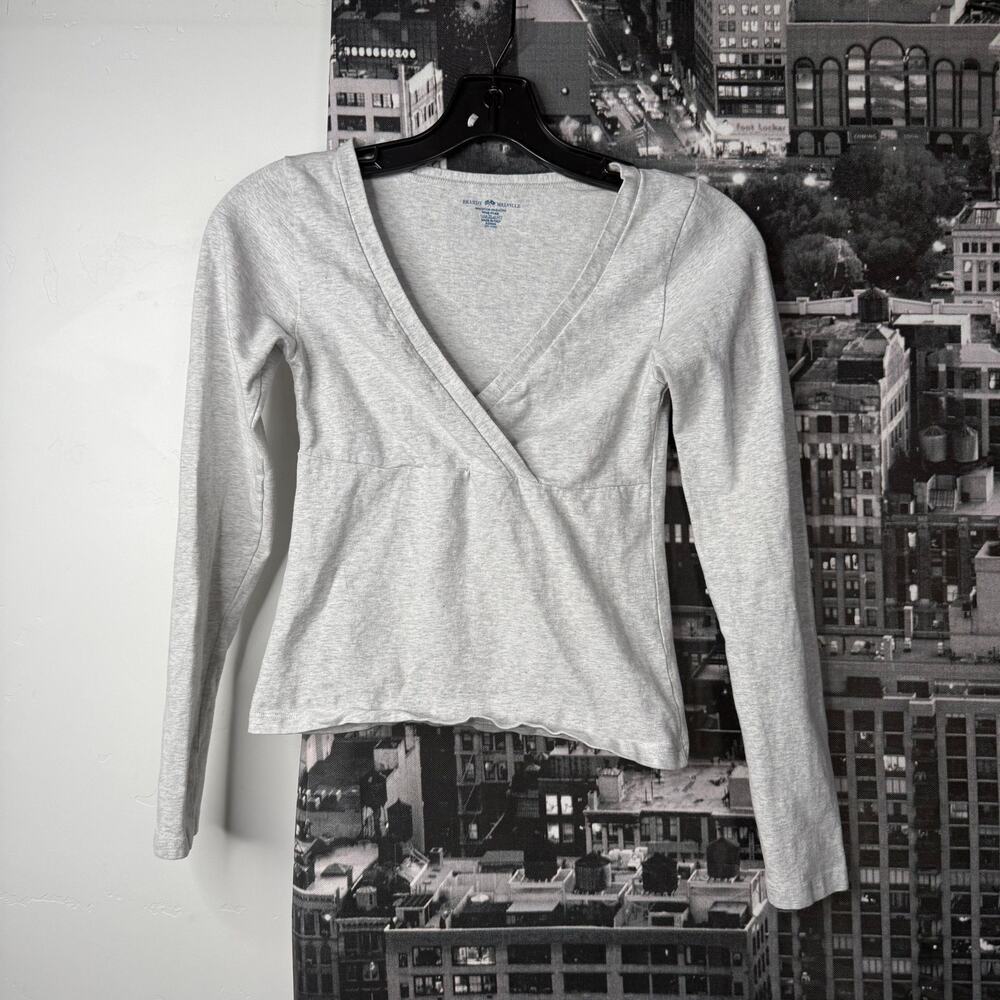 Preowned Brandy Melville Gray Wrap Long Sleeve Top Cropped Fitted